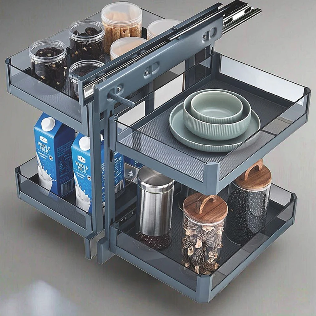 Under Cabinet Pull-Out Tray Pantry Organizer with Glass Gasket Kitchen Hardware Basket Magic Corner Kitchen