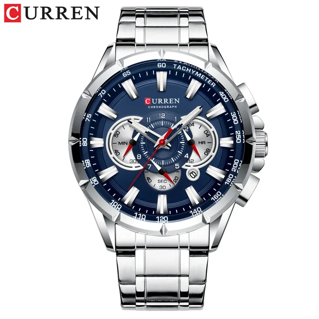 CURREN 8363 Nuovo Orologio da Polso al Quarzo per Uomo, Orologi di Lusso con Cinturino in Acciaio Inossidabile, Cronografo, Impermeabile