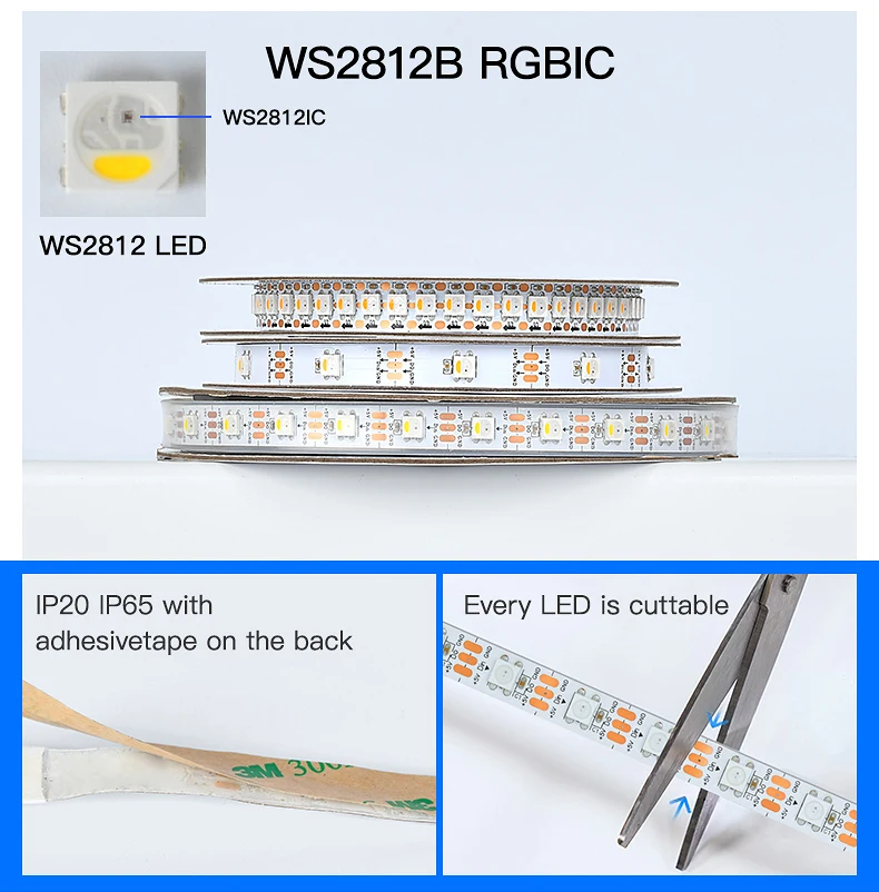 DC5V WS2812B Individually Addressable Led Strip 30/60/100/144 Leds/m Black/White PCB IP30/65/67 Smart RGBIC Led Light 1M To 5M