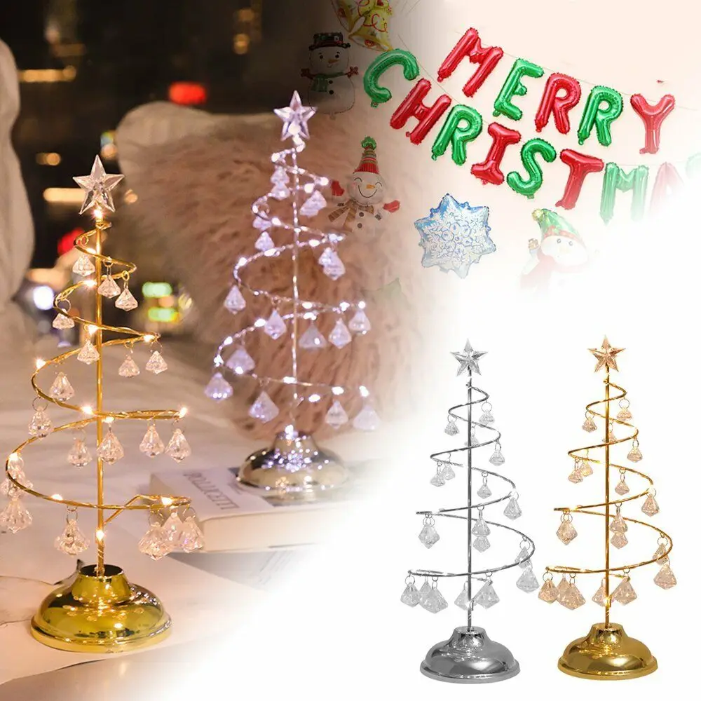 LED Crystal Christmas Tree Lamp Diamond Pendant Lamp Home Bedroom Decor Bed Lamp Night Light