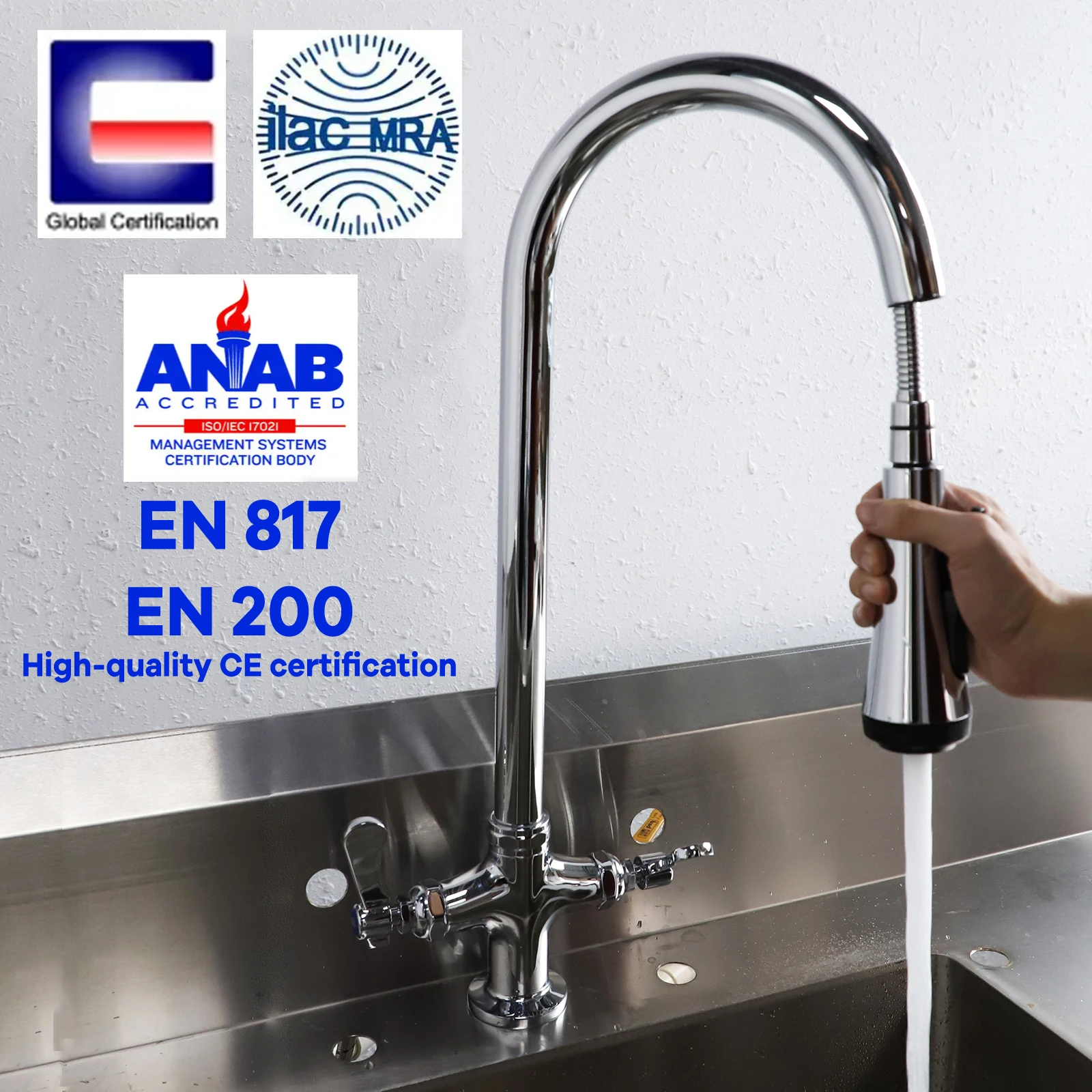 2026 NEW High Quality Commercial Kitchen Deck Taps Home Faucets Pull Out Down SUS 304+Brass Sink Mixer Faucet Sprayer