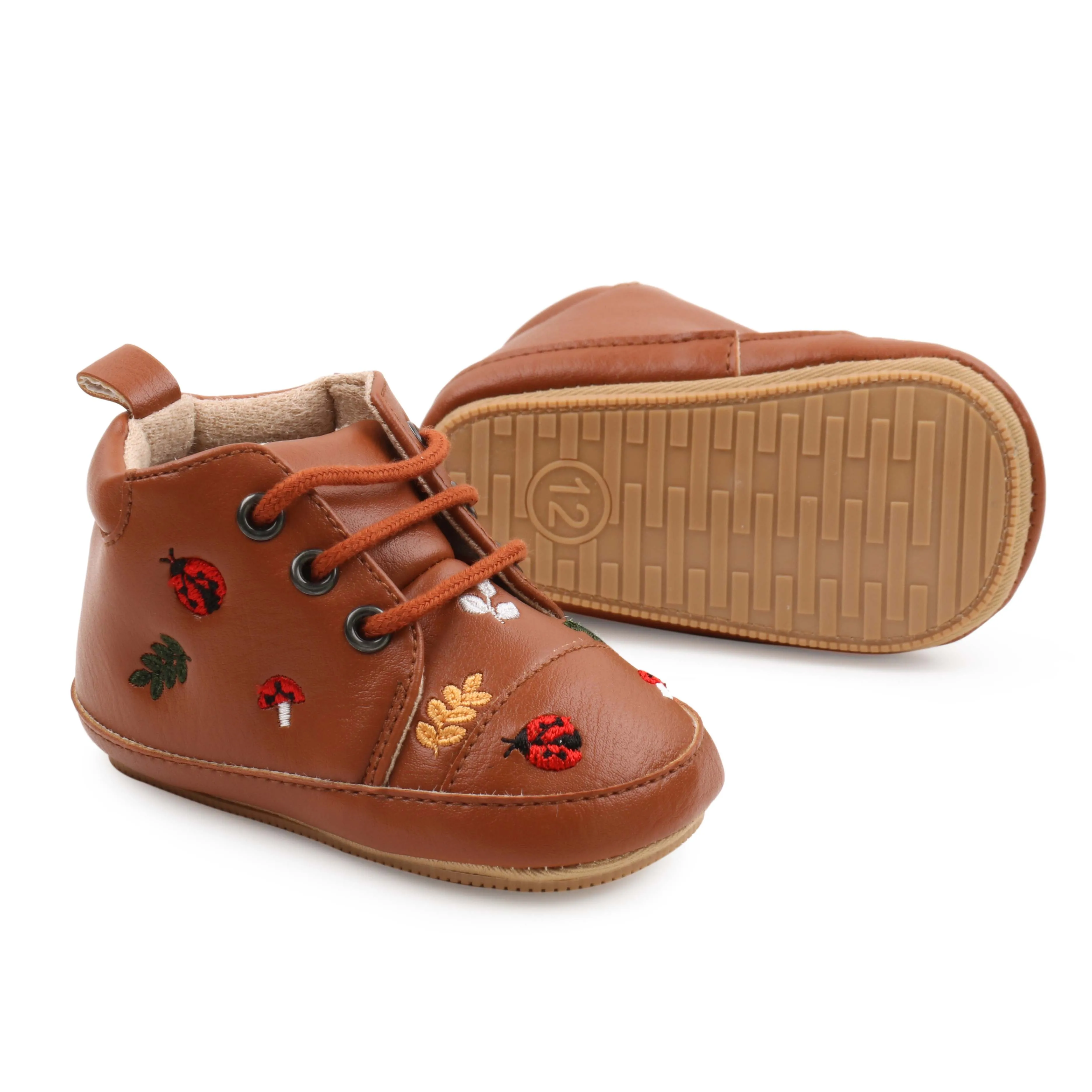 Spring and Autumn Pu Leather Cartoon Embroidered Baby High Top Front Elastic Casual Toddler Shoes supplier