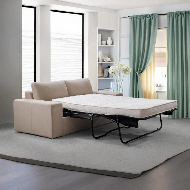 Modern Convertible Beige Sleeper Sofa Bed with Pull-Out Mattress ...