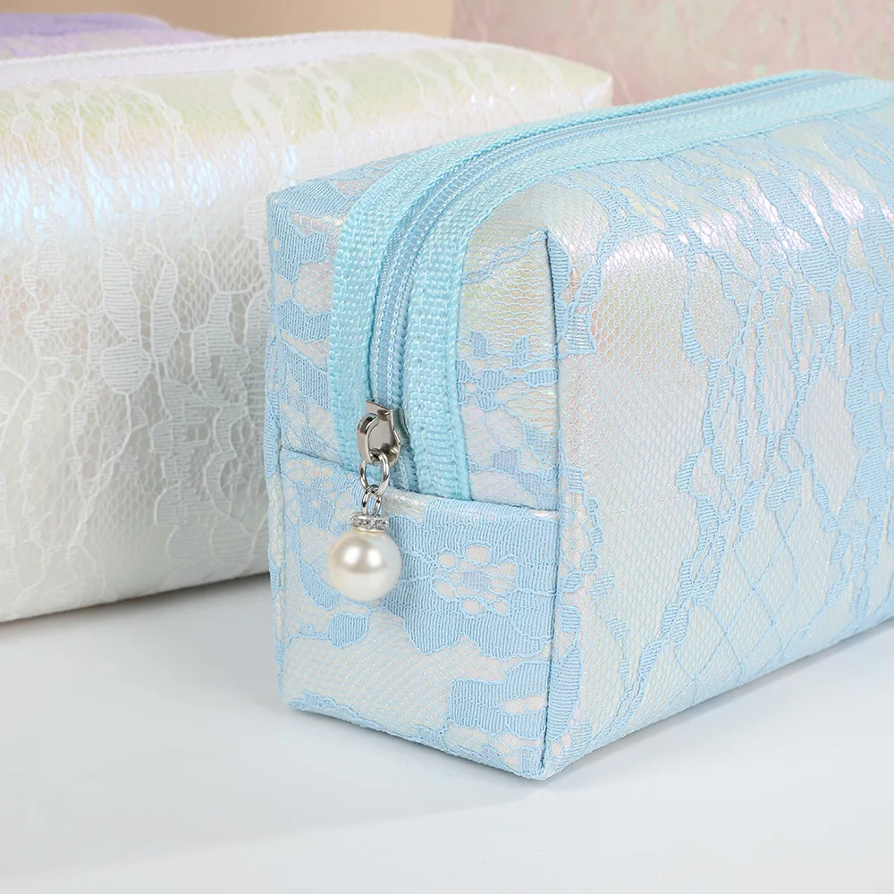 Customized Logo Pink Beauty Bags Gift Ideas Ladies Favor Essentials  Cosmetic Bag Toiletry Perfect Floral Lace Pink Makeup Bag