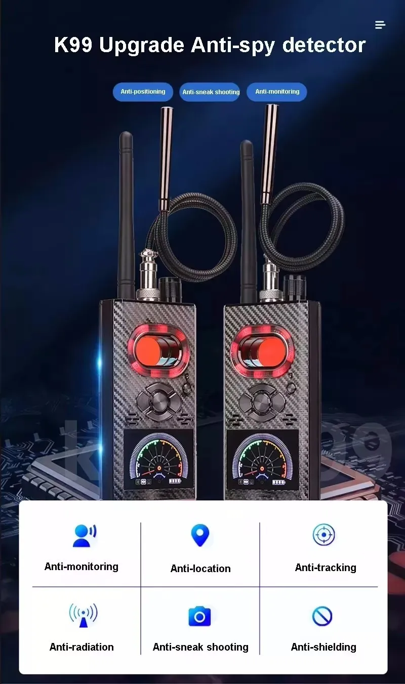 Upgraded K99 Anti Spy Bug Detector RF Scanner Alarms GSM GPS FM VHF UHF Wireless Signal Detector