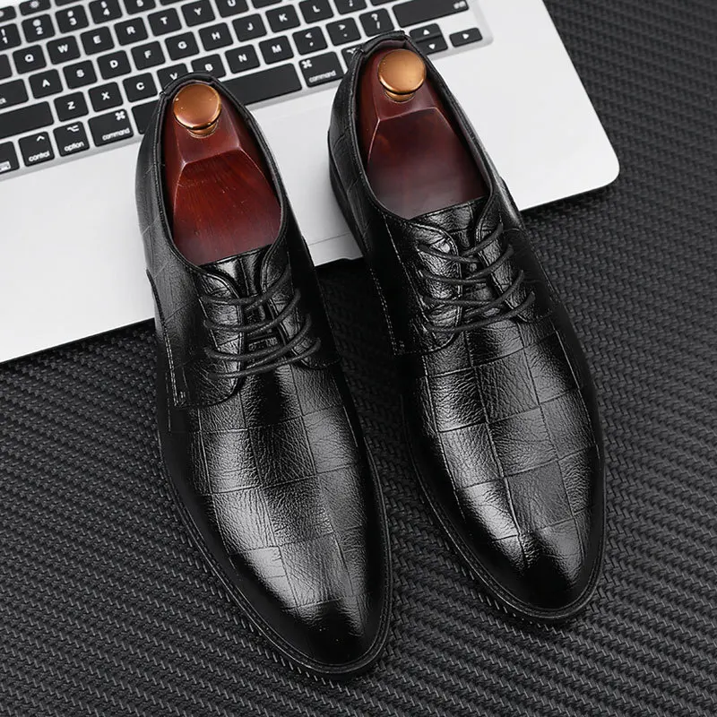 Good Quality PU Leather Casual Brown Formal Wedding Men's Dress Shoes