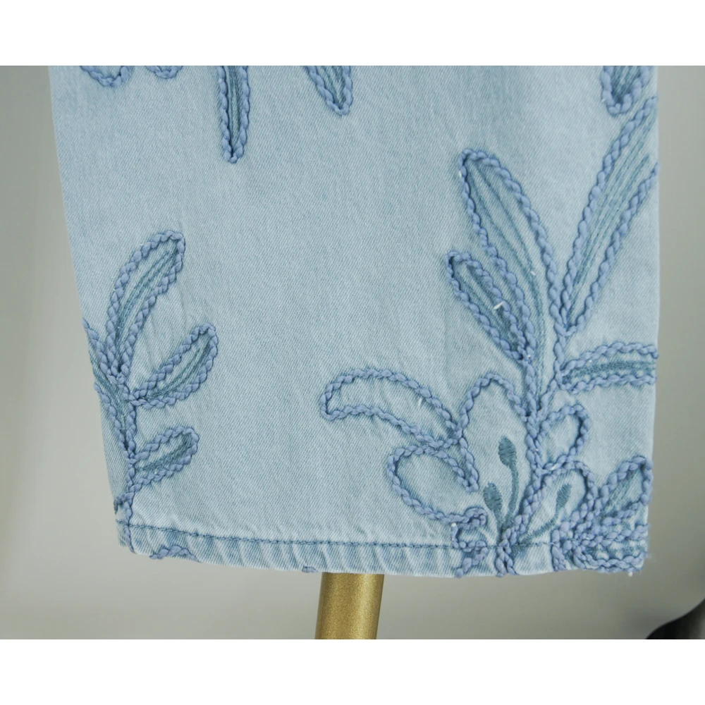 Custom Denim Pants Wide Leg Hip Hop Style Fade Breathable Jeans Straight Embroidered Jeans