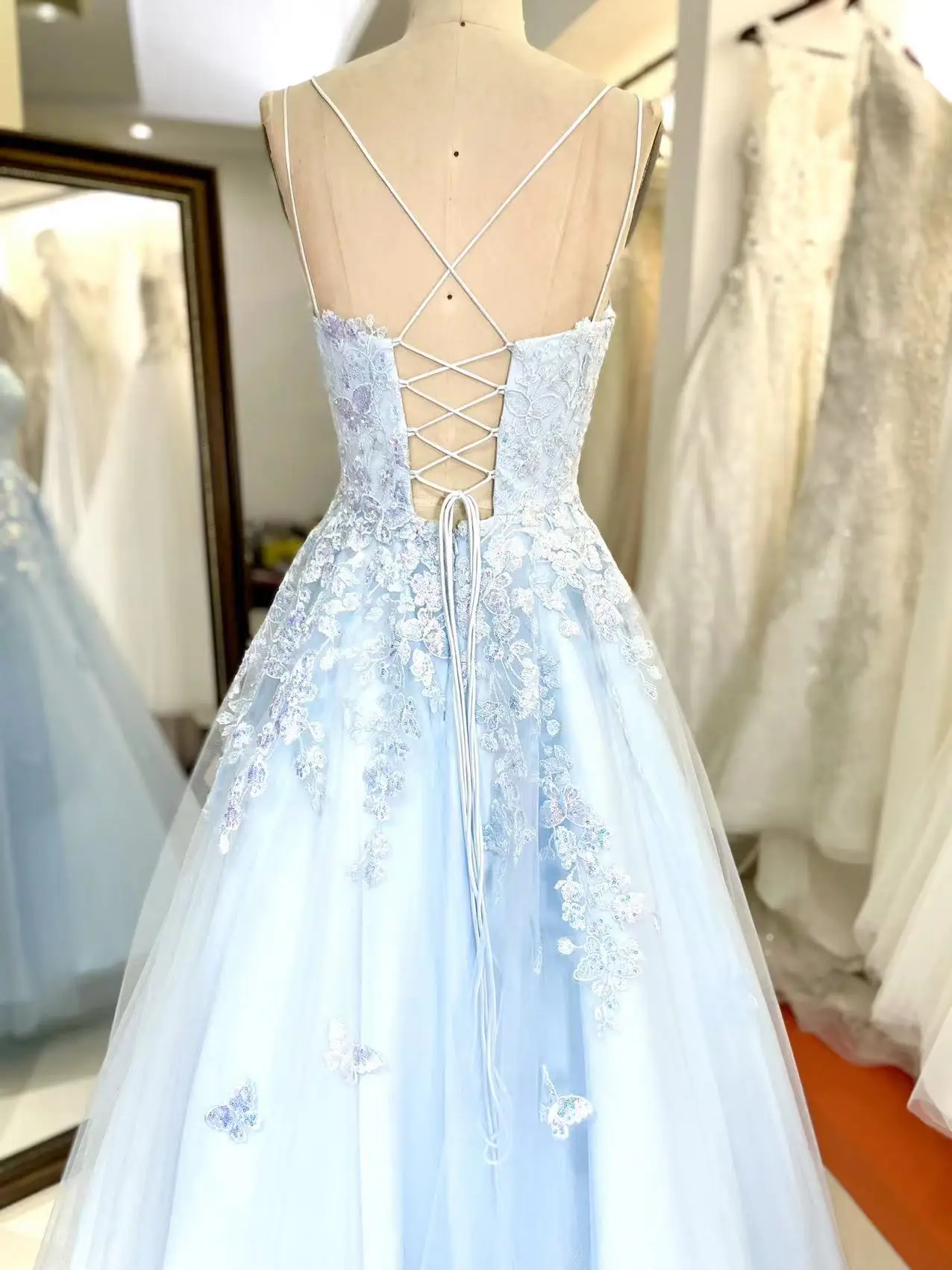 Light Blue Butterfly Pattern Lace Applique Embroidery Buy Ball Gown ...