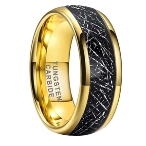 Coolstyle Jewelry 8mm Wholesale Dropshipping Black Meteorite Inlay Gold Tungsten Ring Men Women Fashion Engagement Wedding Band