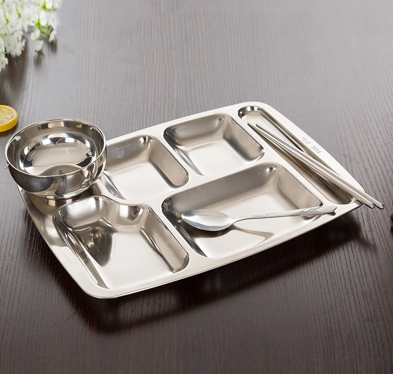 Rectangular School Prison 3/4/5/6 Sections Cafeteria Mess Lunch Trays Stainless Steel Food Divided Plates Tray