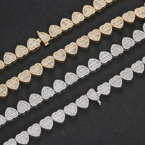New Style Christian Luxury Bling Link Chain Necklace Iced Out Zircon Gold Plated Alloy Heart Unisex Jewelry