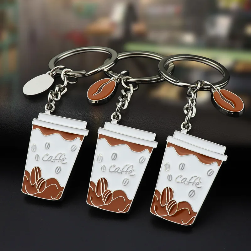 Creative coffee cup key chain new design coffee promotion products hanging roasted coffee beans key hanging zinc alloy keychain