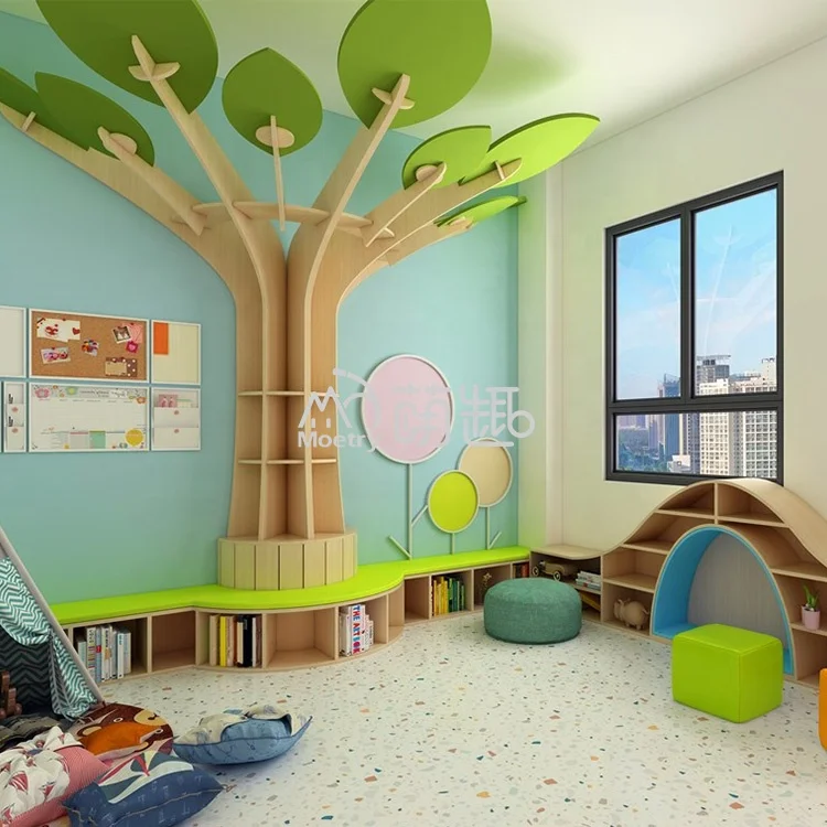 Moetry Customizable Big Reading Tree Bookshelf Wooden Library Furniture for Montessori Preschool Daycare Classroom