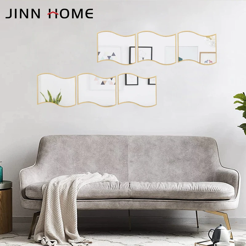Modern Wavy Shape DIY Self-Adhesive Glass Mirror Wall Art Sticker Decorative for Living Room