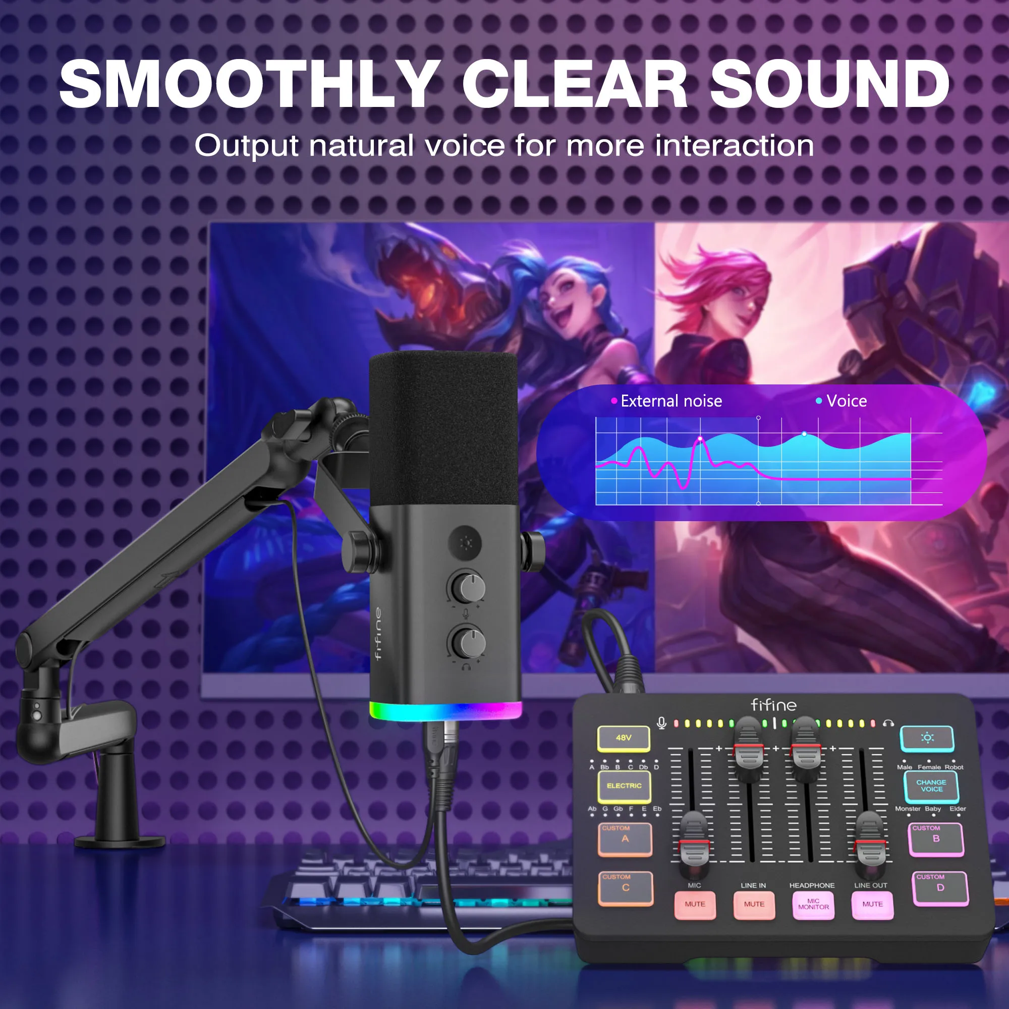 Fifine KS5 Wired Streaming Audio Mixer - Professional Podcast Kit