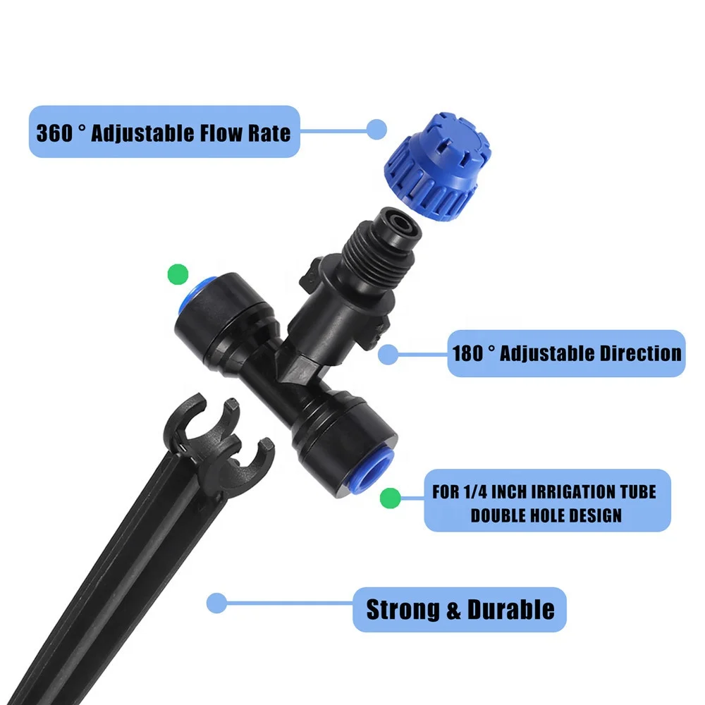 Lot 100 Goutteurs Irrigation 2L – à Compensation Pression, Réglables, Pour Tuyau 4/7 Mm, Jardin, Serre