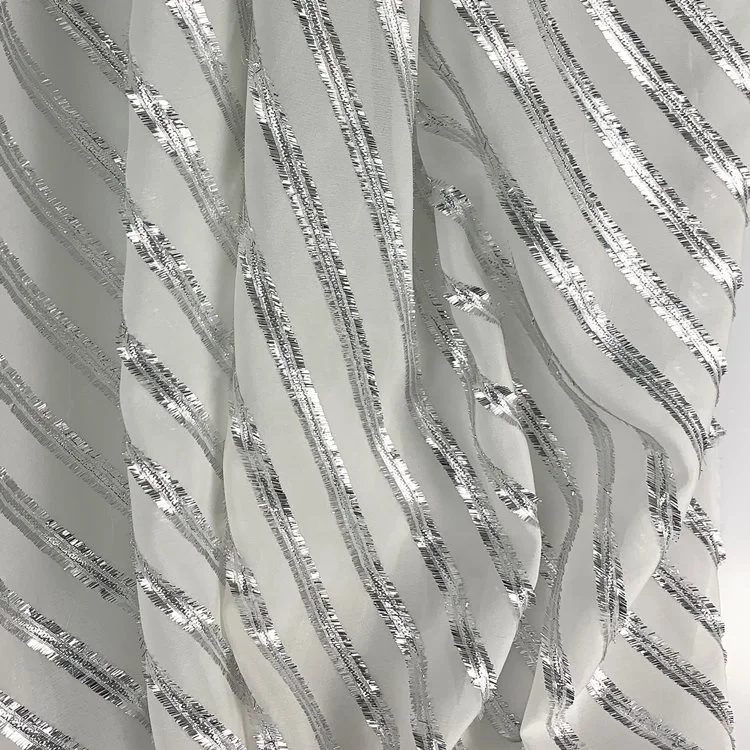 Шелковый жоржет с серебристым металлическим жаккардовым полотном шелковая шифоновая люрексная ткань