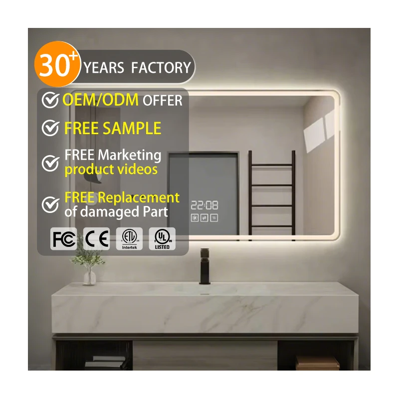 Wholesaling Rectangle Intelligent Luminous LED Smart Mirror Defogging Explosion-proof Mirror Customized Size