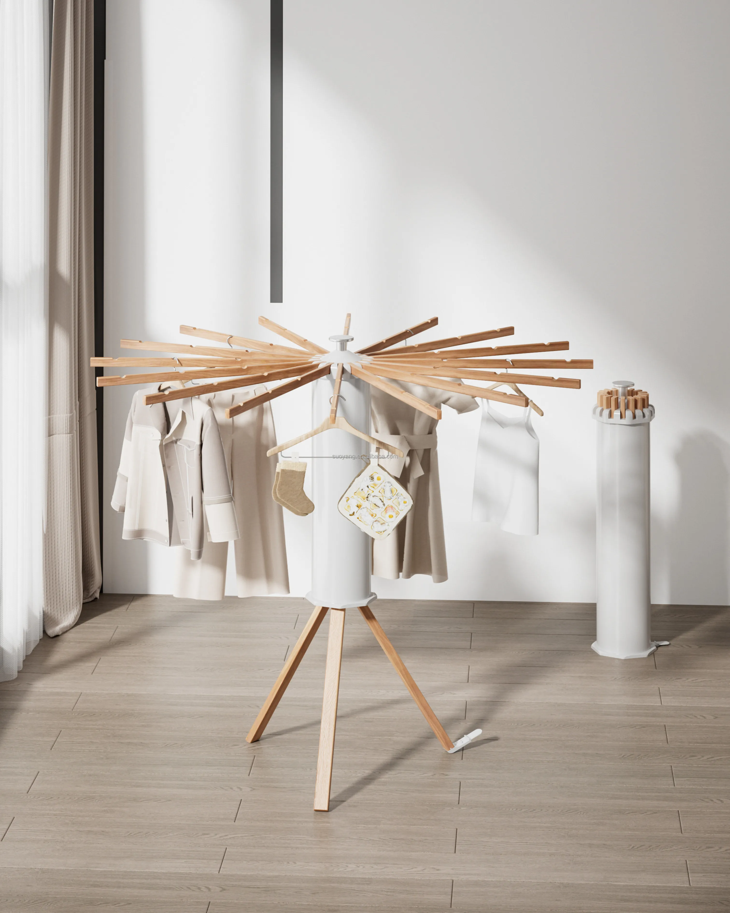 Wall Mounted Hidden Drying Rack for Laundry with 5 Stainless Steel Rods ...