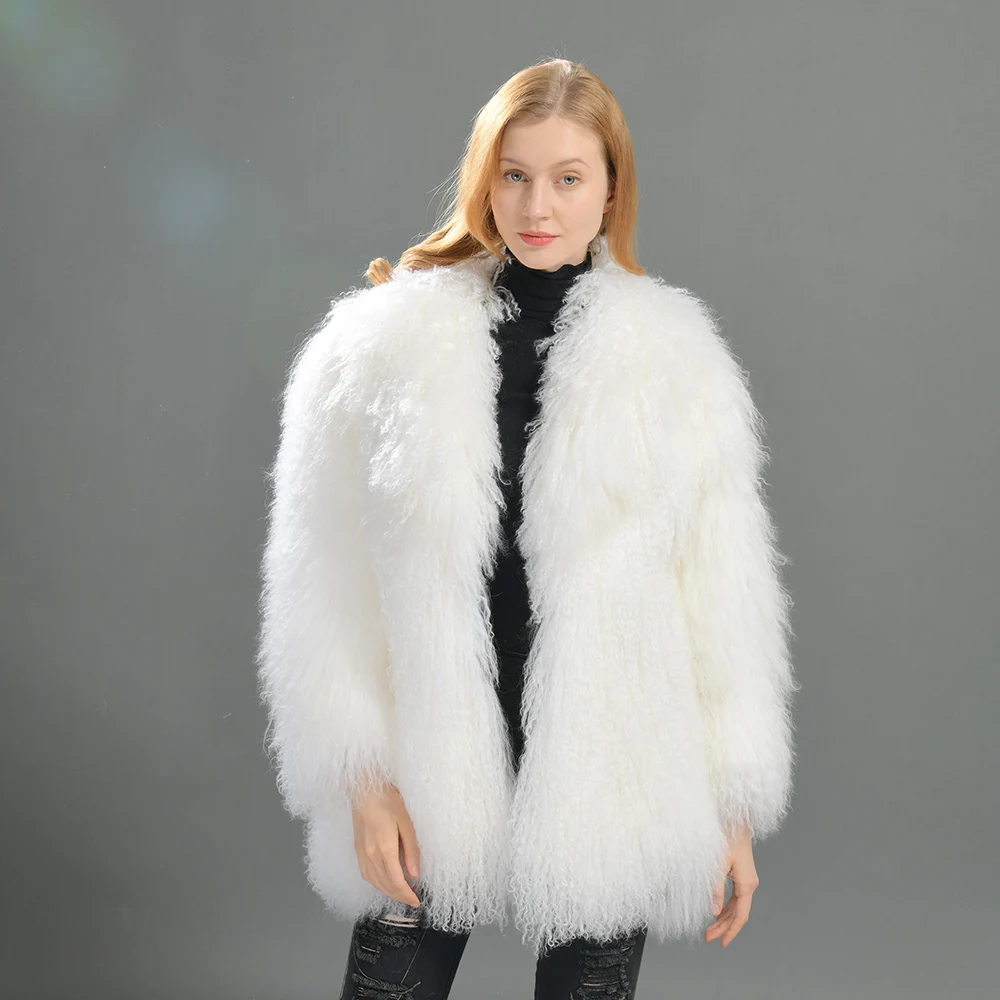 White Fur Collar Faux Fur Coat Cheap 2023 Real Fur Collar Custom