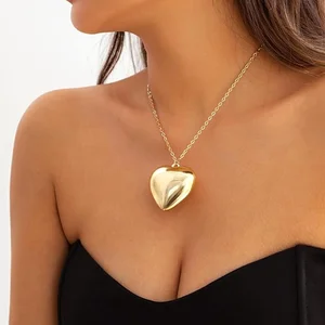 Custom 316l Stainless Steel 18k Gold Big Heart Necklace