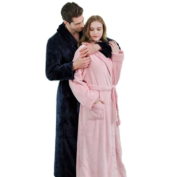 Flannel Nightgown Long Plus Size Thick Men's and Women's Pajama Bathrobe Pajama Sleepwear