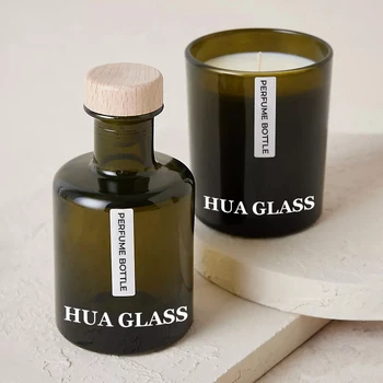 Customized Luxury Olive Green Glass Diffuser Bottle Reed Diffuser Glass Bottle Candle Jar Diffuser Empty 200ml 300ml