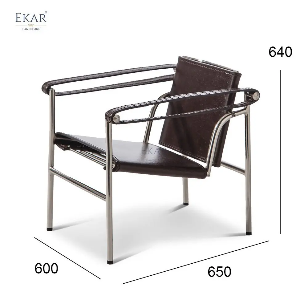 product 304 stainless steel frame lounge chair with genuine cowhide seat cushion-68