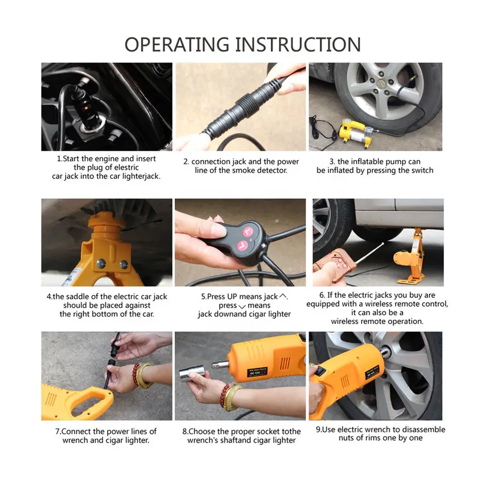 HF2ST Direct Factory Sell 5 in 1 Electric Car Jack DC12V 3T Jack Compressor Wrench Emergency Tool Kit Motor Lifting Car Jack