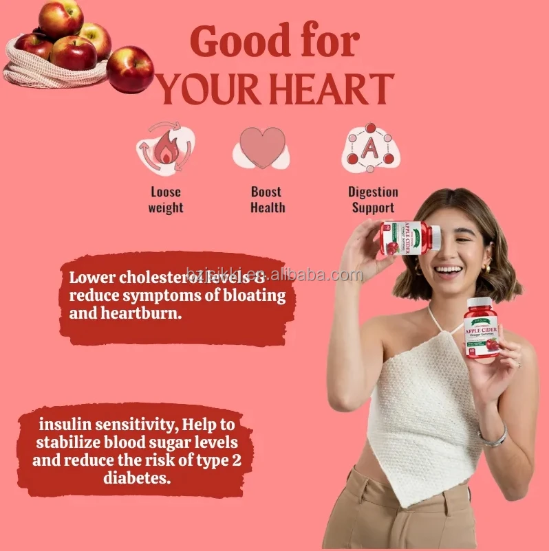 60pcs Apple Cider Vinegar Gummies Private Label Slimming Apple Cider Vinegar Gummy Vitamins Healthcare Supplement