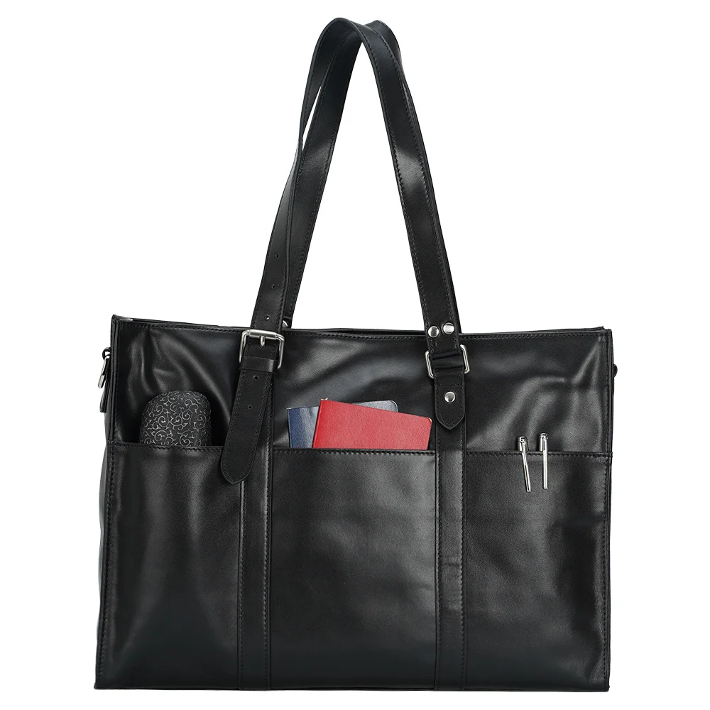 2025 New Fashion Custom Genuine Leather 15.6 Inches Laptop Briefcase Handbag Bag Black Napa Leather Briefcase for Man