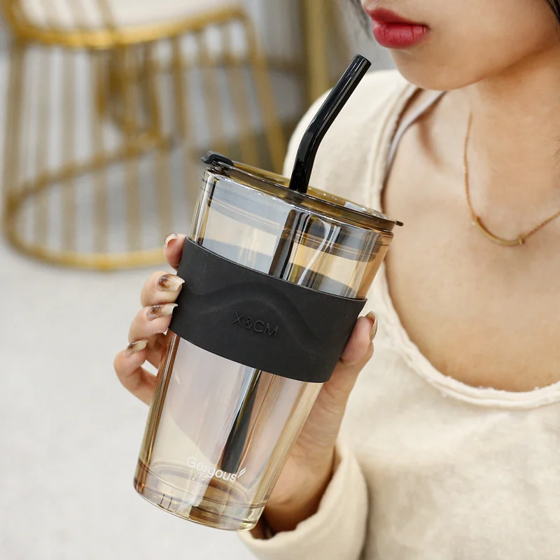 Feiyou Custom 450ml Northern Lights Glass Water Cup with Lid and Straw  Reusable Travel Coffee Glass Mug Cup