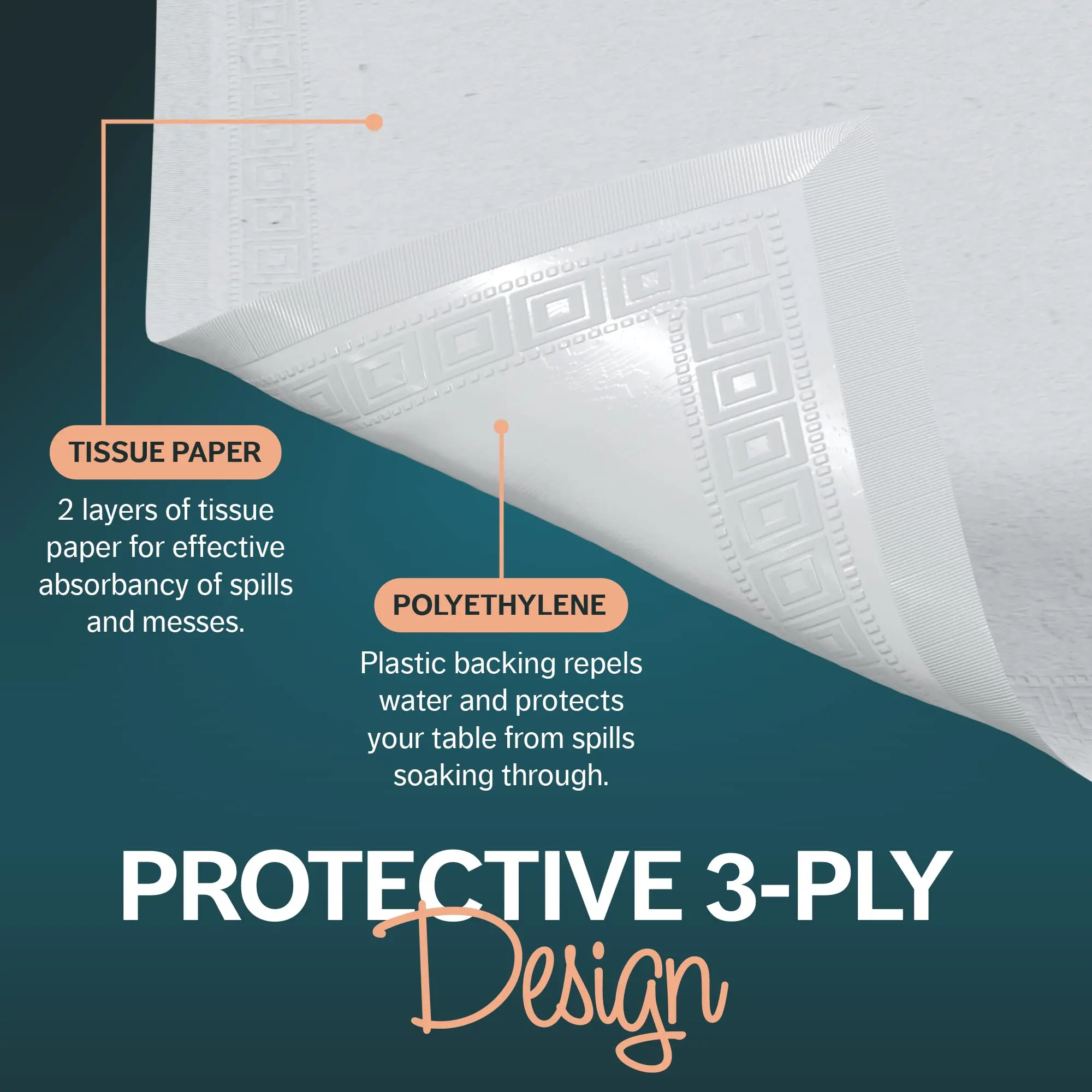 Wholesale Waterproof Rectangular 3Ply Tissue Poly Disposable Paper Plastic Tablecloths for Rectangle Tables Wedding Parties