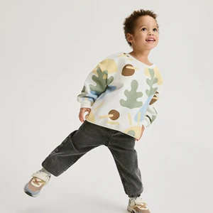 Autumn and Winter Boys' Long-Sleeved White Sweatshirt with Printed Pattern Fashionable Shirt
