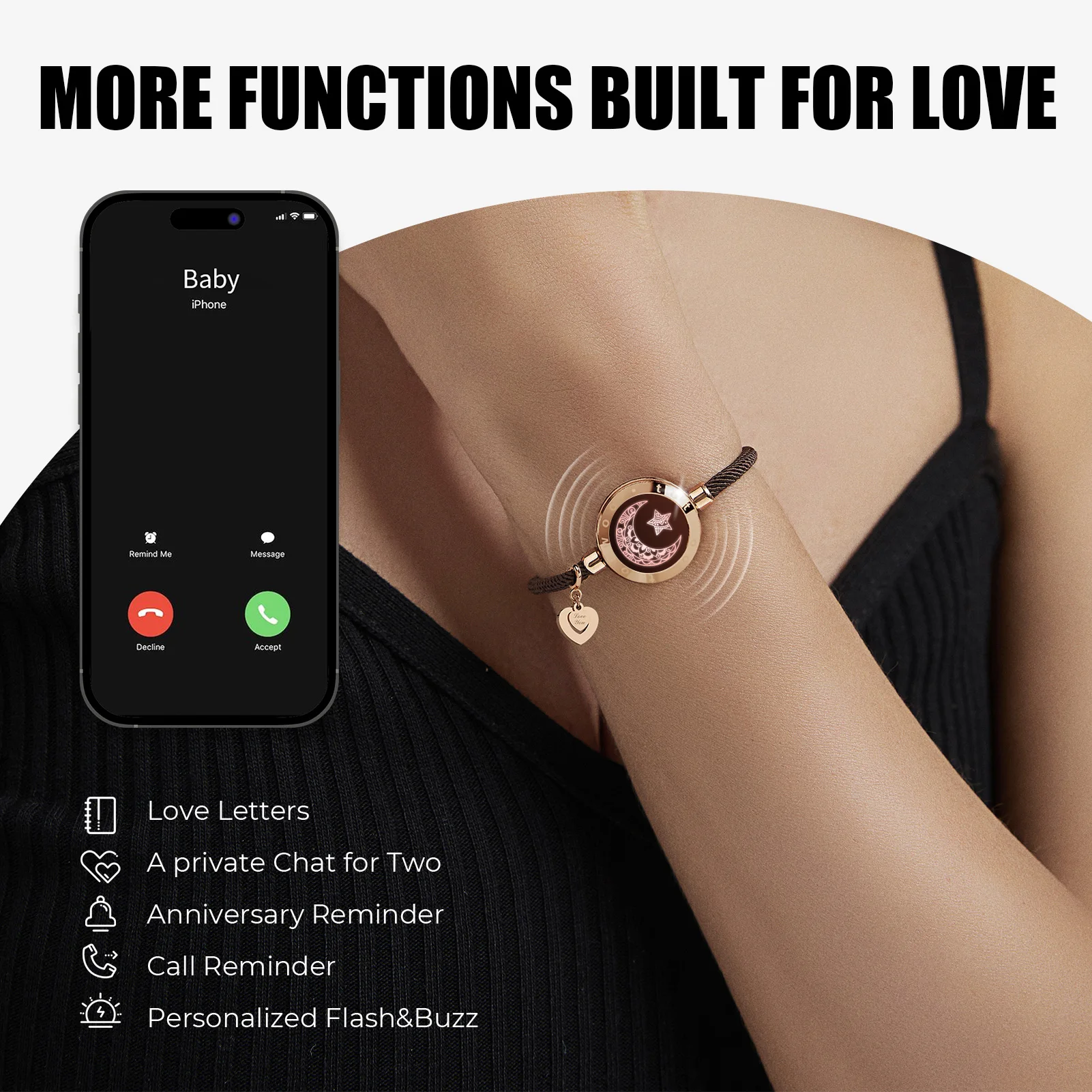 TOTWOO Fine Jewelry Vibration Sun Moon Smart Bracelet Charm Couple  Bracelets for Long Distance Fashion Touch Femme Gift