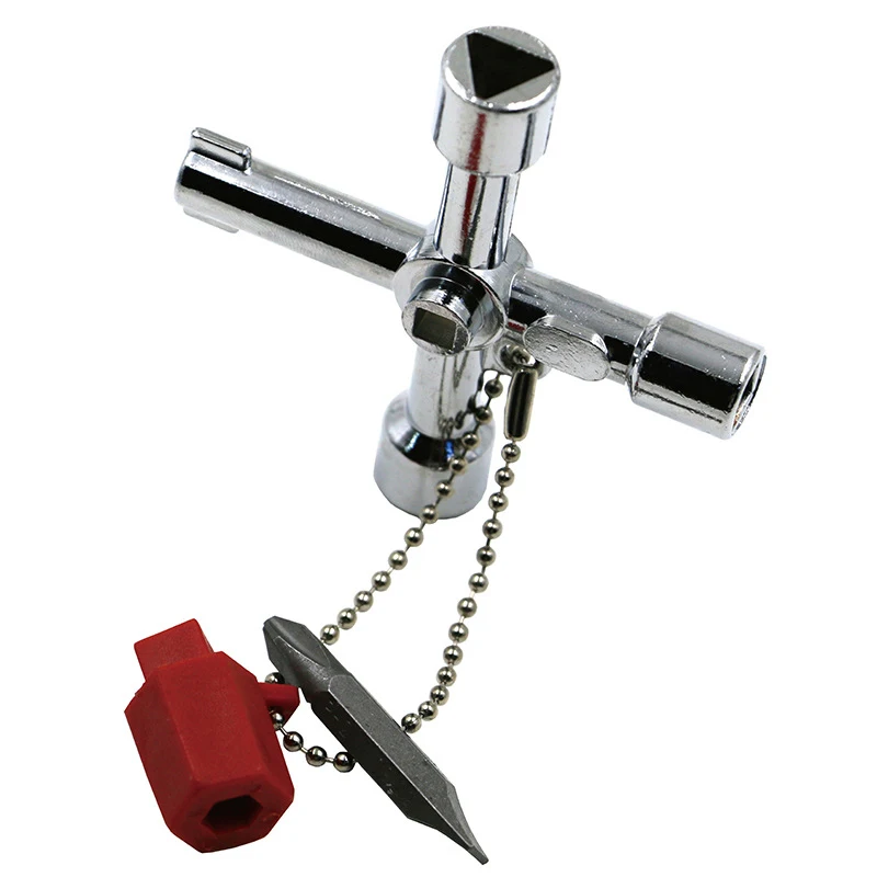 Multi-Functional Universal Opening Key Plumbers Electricians Tools 4 Way Cross Key With Bits