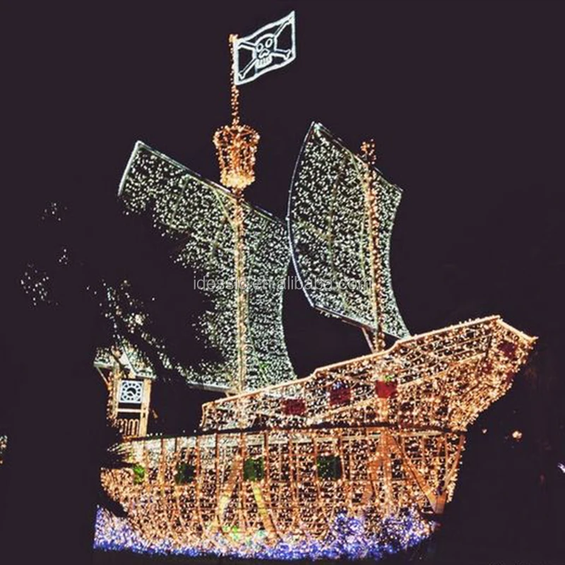Outdoor Large 3D LED Illuminated Lighted Giant Sailing Boat for Commercial Grade Holiday Festival Decoration