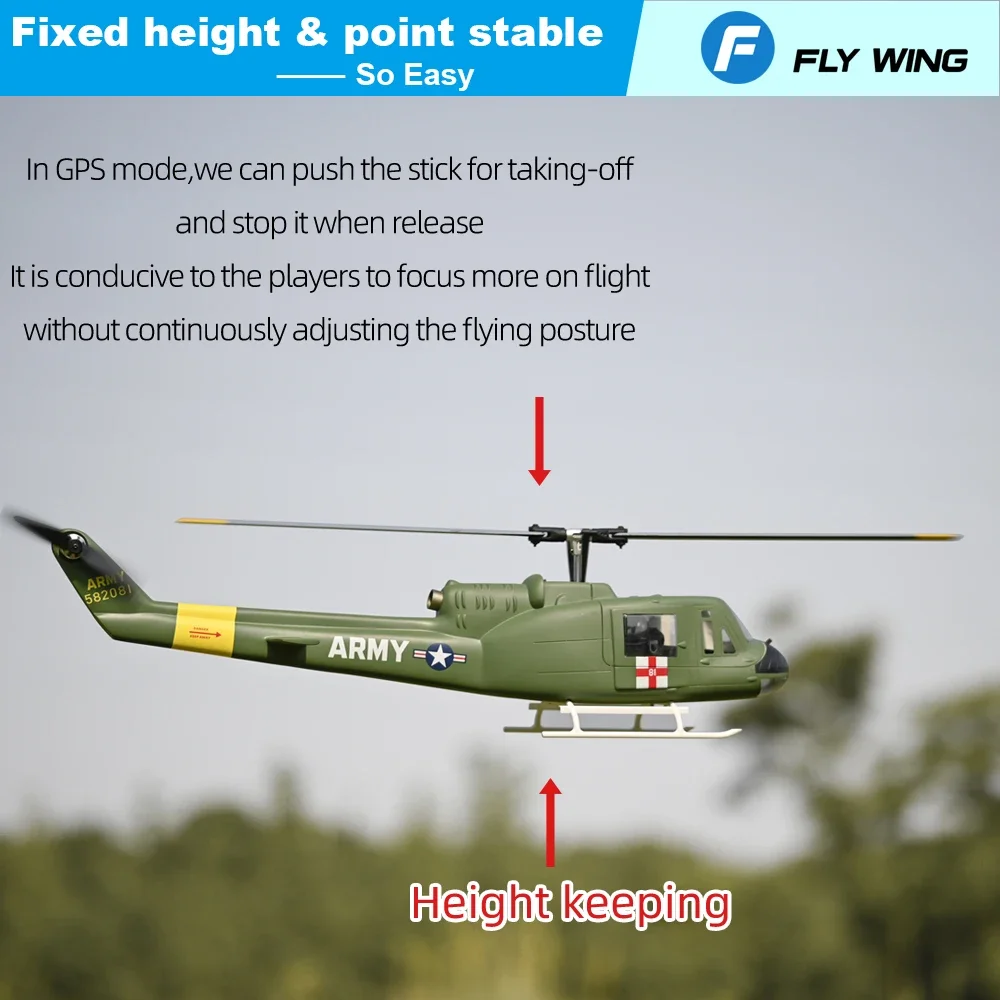 FLY WING UH-1 V3RCヘリコプターV3アップグレードバージョン6CHUH1 HueyGPS高度保持スケールH1飛行制御システム