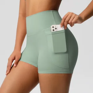 New Yoga Shorts High Waist Workout Shorts Peach Bum Butt Lifting Scrunch Gym Fitness Shorts with Side Pockets OEM
