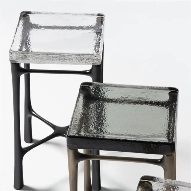 Stainless steel base square cast glass side table