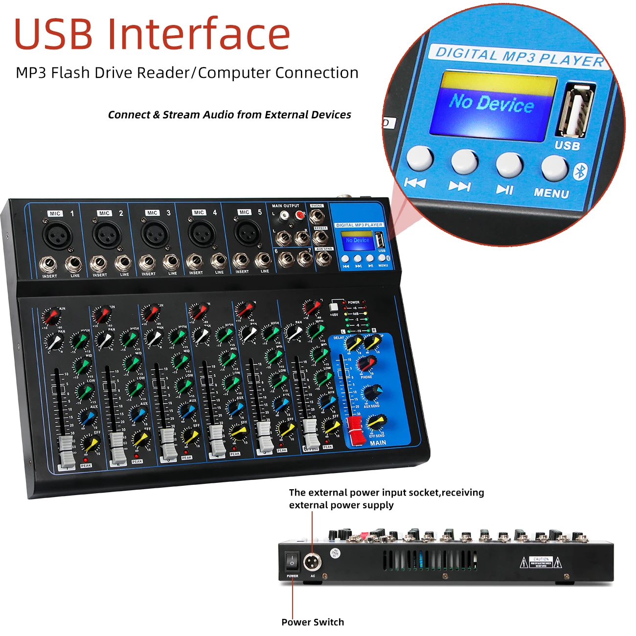 Depusheng U6 Console Di Missaggio Audio Registrazione USB Bluetooth