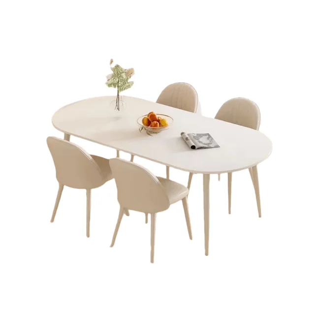 Cream style pure white dining table internet famous restaurant dining table dining chair