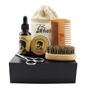 2026 Private Label Organic Beard Care Kit for Men Beard Oil Cleaning Cream Scissors Growth Oil Brush