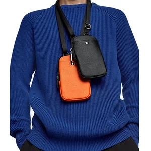 Custom Logo Fashion Saffinao Leather Men's Crossbody Mobile Cell Phone Case Bag With Lanyard