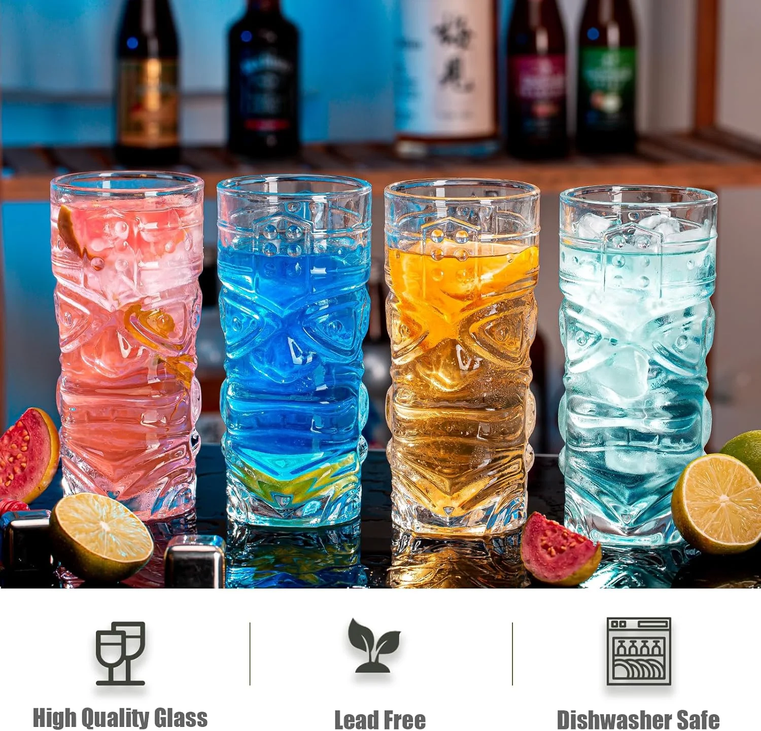Tiki Glasses Set of 12 - Perfect for Tropical Cocktails