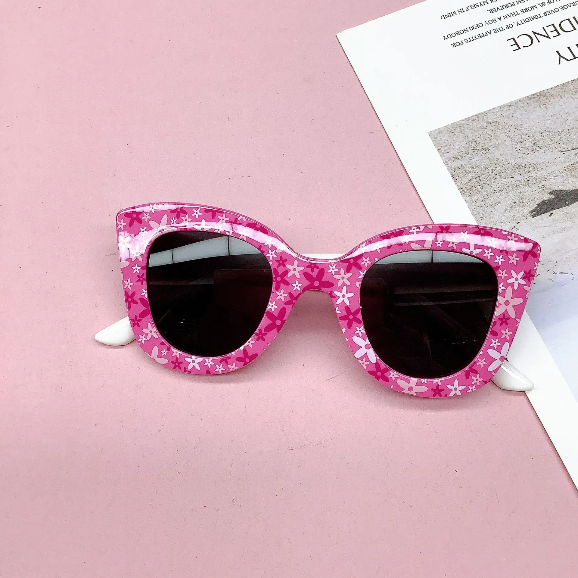 2023 Hot Selling Custom Beach Party Fashion Boys Girls Sun Glasses Cute Cat  Eye Shades Kids Flower Sunglasses UV400