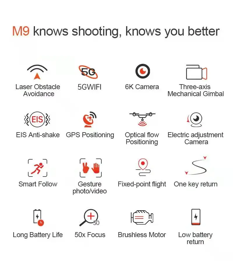 AiJH M9 6K Remote Control 5G Drones Professional Photography Long Distance FPV Drones With HD Camera and GPS Camera Drone