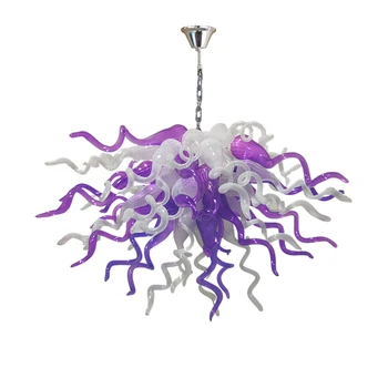 Blown Glass Chandelier DIY Handmade Hollow Glass Purple and White Art Craft Decoration LED Lighting for Indoor Home Decor