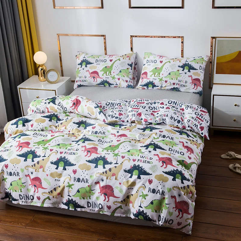 AOYATEX Hot selling Polyester Children Cartoon Style Bedding Set Small Dinosaur Bed Sheets Custom Printed Bedding details