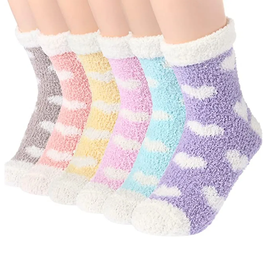 Custom Logo Jacquard Embroidered Cute Customized Crew Thick Warm Sleeping Bed Fuzzy Women Custom Winter Fluffy Socks Woman